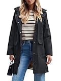 SaphiRose Women's Waterproof Rain Jacket Lightweight Raincoat Hooded Windbreaker Trench Coat (Black,Medium)