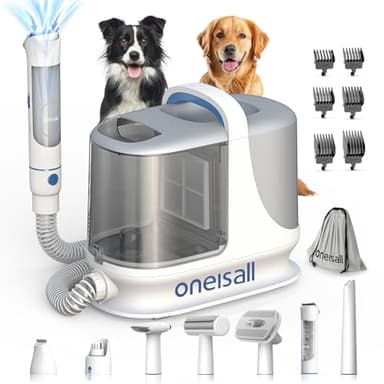 oneisall Dog Grooming Vacuum, 13000Pa Powerful 3L Dust Cup Pet Vacuum with Clipper Nail Grinder & Shedding Brush, 7 in 1 Dog Grooming Kits, Quiet, Large Capacity 3 Suction Levels, BM3