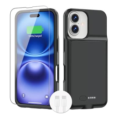 BOPPS Charging Case for iPhone 16/16 e with 【Support Carplay】 Slim 8500mAh Portable Charger Case 360°Protection Rechargeable Extended Battery case for iPhone 16/16 e (Black)