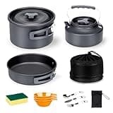 Alocs Camping Cookware, Camping Essentials with Accessories, Portable Camping Cooking Set Camping Gear for Outdoor Cooking, Backpacking, Hiking and Picnic., Dark Grey