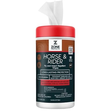 Zone Protects Horse & Rider Fly Insect Repellent Wipes; Picaridin Based, 80-Count; 12-Hr Protection for Your Horse's Face and Ears from 400 Species of Flies; Vanilla Scented
