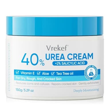 VREKEF Urea Cream 40% Plus Salicylic Acid 2%, Urea Cream 40 Percent for Feet Maximum Strength, Foot Cream for Dry Heels Cracked