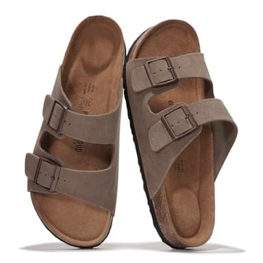 Project Cloud 100% Genuine Leather Mens Sandals - Memory Foam Insole & Cork Footbed Slides for Men Footwear - Non-Slip Summer Sandals for Men & Lightweight Mens Slides (Heritage, Taupe, 6)