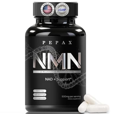 PEPAX NMN Supplement 500mg - 99% Pure NMN Supplement Capsules for Increased NAD Levels & Healthy Aging - Third Party Tested Stabilized Capsules, cGMP Certified, 90 Liposomal NMN (45 Servings)