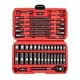 LLNDEI 1/4" Drive Socket Set & Nut Driver Set 44PCS, 1/4-Inch Sockets Deep&Shallow Metric(4-15mm) with Ratchet, 1/4" Hex Shank 6" Long Nut Drivers(6-14mm) for Impact Drill Bits(PH1 PH2)