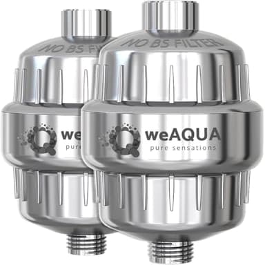 weAQUA Heavy Duty Shower Filter Family 2 PACK – 99% Removal for Hard Water, Chlorine, Fluoride, Heavy Metals, Micro-life, Organics and More (Chrome)