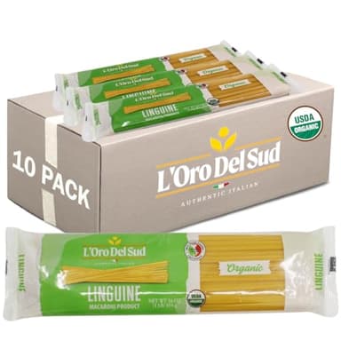 Organic Linguine,100% Durum Wheat, Italian Pasta, Premium Quality Product of Italy (10 pack x 16 Oz) Non GMO, Vegan, Kosher Certified by L'Oro del Sud