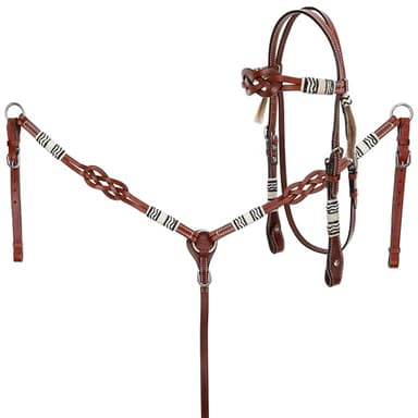 Showman Celtic Knot Headstall and Breast Collar Set with Rawhide Braided Accents.