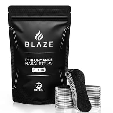 Performance Nose Strips for Breathing (60 Count) - Oil & Sweat Proof Adhesive - Athletic Nasal Strips for Snoring & Sleeping - Black, Wide, Universal Fit, Extra Strength Snoring Solution for Sleep