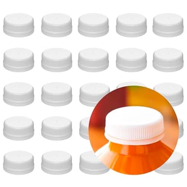 Pack of 25 White Bottle Caps 38mm 1.5” Tamper Evident Screw-On Bottle Caps Plastic Replacement Lids for Juice Water and Milk Bottles