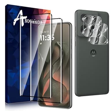 Anoowkoa 2 Pack Designed for Motorola Edge 2025 3D Screen protector + [2 Pack] Moto Edge 2025 Camera Lens Tempered Glass protector.9H Hardness.Anti-Fingerprint.No Air-Bubbles.Easy Installation