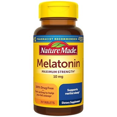 Nature Made Melatonin 10mg Maximum Strength Tablets, 100% Drug Free Sleep Aid for Adults, Melatonin for Adults, 70 Count, 70 Day Supply