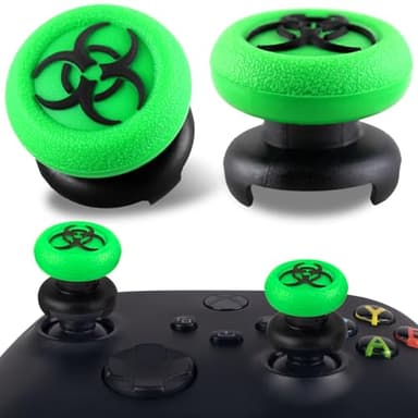 Playrealm FPS Thumbstick Extender & 3D Texture Rubber Silicone Grip Cover 2 Sets for Xbox Series X/S & Xbox One Controller(BioH Green)