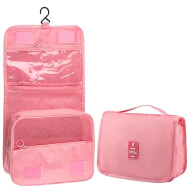 Motroce Foldable Hanging Travel Toiletry Bag,Waterproof Portable Travel Bags, Multifunction Travel Makeup Cosmetic Bag Organizer with Hanging Hook (Pink)