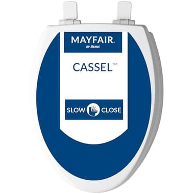 Mayfair Cassel Slow Close Toilet Seat, Easy Clean, Non Slip Premium Wood Seat, Easy Install, Made in USA, Elongated, White