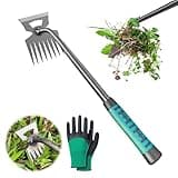 DAXIGUA Gardening Hand Weeder Tool, 2024 Upgraded Long Handle Weed Puller, Durable Manganese Steel Weeding Claw, Effective Uprooting Tool for Yard and Garden - Includes Gardening Gloves (8 Tines)