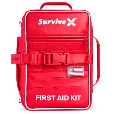 SurviveX Large Pro First Aid Kit for Car, Travel & Home - Emergency Kit for Hiking, Camping, Backpacking and Outdoors - Includes Zip Stitch Wound Closure Strips