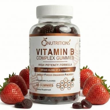 O NUTRITIONS Vitamin B Complex Vegan Gummies with Vitamin B12, B7 as Biotin, B6, B3 as Niacin, B5, B6, B8, B9 as Folate for Stress, Energy and Healthy Immune System (1 Pack)