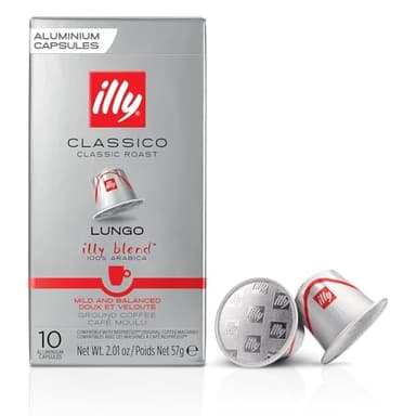 Illy Espresso Compatible Capsules - Single-Serve Coffee Capsules & Pods - Classico Lungo Roast - Notes Of Caramel, Orange Blossom & Jasmine Coffee Pods - For Nespresso Coffee Machines – 10 Count