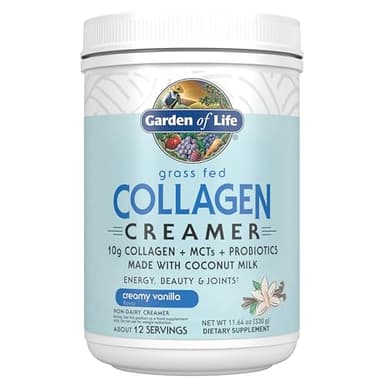Garden of Life Grass Fed Collagen Creamer Powder - Creamy Vanilla, 12 Servings, Powder for Coffee Energy Beauty Joints, Collagen Peptides with Coconut MCTs, Keto Protein Supplements