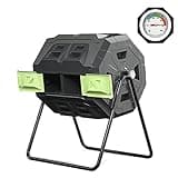 SQUEEZE master Large Compost Tumbler Bin - Outdoor Garden Rotating with Thermometer -Automatic Temperature Measurement-Sturdy Steel Frame - 43Gallon (2-21.5Gal)- Green Door