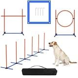 AHAILUOO 4 Sets Pets Agility Training Equipment, Adjustable Dog Hoop, Dog Jump, Weave Poles and Pause Box，with Independent Packaging(4 Sets)