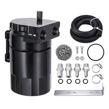 EVIL ENERGY Oil Catch Can, Universal Baffled Catch Can Kit with NBR Fuel Hose, 300ml Aluminum Air Oil Separator Tank for PCV System