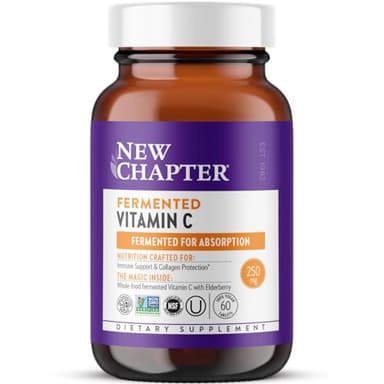 New Chapter Fermented Vitamin C + Elderberry, ONE Daily for Immune Support & Collagen Protection, Made with Organic Herbs, Certified Vegan, Gluten Free, 60 Count