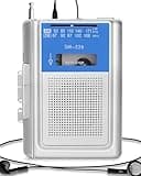 SEMIER Small Cassette Player Recorder, Portable AM FM Vintage Tape Cassette Player with Big Speaker and Headphones, Built-in Microphone, Powered by DC or AA Battery for Walking