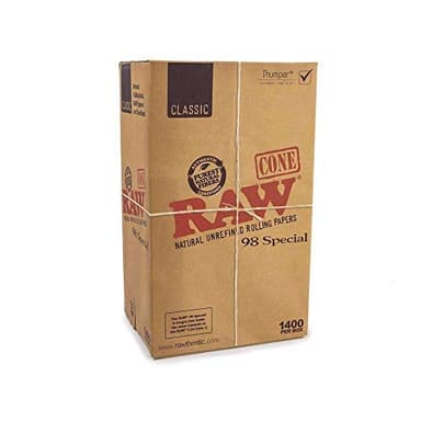 RAW Classic Natural Unrefined Rolling Papers - Pre Rolled Cones - 98 Special Size - 1400 Cones Per Box