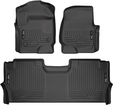Husky Liners Weatherbeater Floor Mats | Fits 2017-2026 Ford F-250/F-350/F-450 Crew CAB with Factory Carpet & with Factory Underseat Storage ONLY | Front & 2nd Row, 3-pc Black - 94061