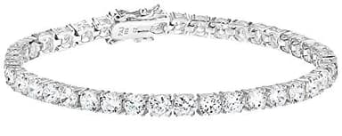 Amazon Essentials Platinum Plated Sterling Silver Round Cut Cubic Zirconia Tennis Bracelet (4mm), 7.25"