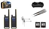 Motorola Solutions Talkabout, Portable FRS, T475 Two Way Radio 2 Pack Walkie Talkies Black/Yellow 22 Channels PTT Earpieces with Additional Dual Drop-in Charger, Yellow/Black, MOT-T475