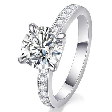 FreeKitee Moissanite Engagement Ring for Women, 2CT D Color VVS1, 925 Sterling Silver with 18K White Gold Plated, Moissanite Wedding Ring, Anniversary Promise Ring with Gift Box, Size 4.5-9