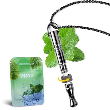 Quit Smoking Necklace with Fidget Ring & Mint Pods – BreathHalo Stop Smoking Aid Device for Stress, Anxiety & Mindful Breathing, Wearable Breathing Necklace for Fidget Relief & Smoking Cessation