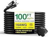 Go Green Power Inc. 16/3 100ft Black Outdoor Extension Cord - Heavy Duty, Moisture Resistant - Perfect for Tools & Equipment - GG-13700BK