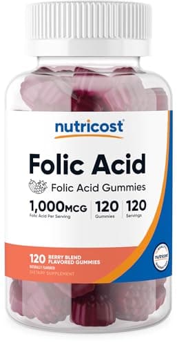 Nutricost Folic Acid (Vitamin B9) Vegetarian Gummies (120 Gummies, 1 mg Folic Acid Per Serving) - Supplement for Men & Women