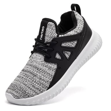 nerteo Boys Kids Girls Shoes Tennis Athletic Running Training Sneakers for Gym, School, Teen, Childrens, Youth White Gray/Black 1 US Big Kid