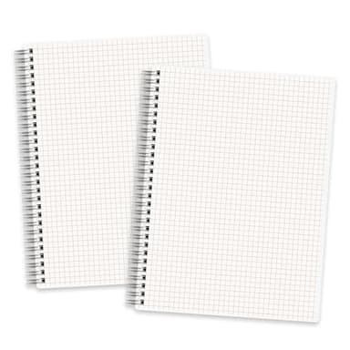 RETTACY Graph Grid Paper Notebook, 2-Pack, 160 Pages per Pack, B5 Medium Size (7.6'' × 10''), 100 GSM Thick Paper, Spiral-bound, Flexible Plastic Cover, for Students, Homework, Math, Engineering