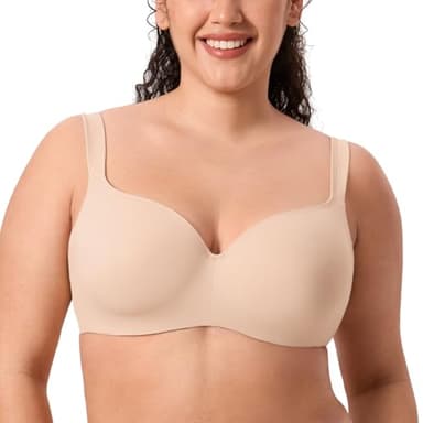 DELIMIRA Women's Balconette Bra Full Coverage Plus Size Tshirt Underwire Back Smoothing Seamless Bras Beige 40DD