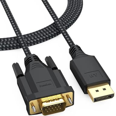 DteeDck DisplayPort to VGA Cable 6ft, Display Port DP to VGA 1080P@60Hz Adapter Converter Male to Male Braided Cord for Desktop Laptop Graphics Card to Monitor