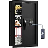 25.6 Tall Firproof Wall Safes Between The Studs 16" Centers: Heavy Duty Hidden Flush Safe with Digital Keyboard 2 Removable Shelf Hidden Tray Protecting Money Jewelry Certificate Passport for Home