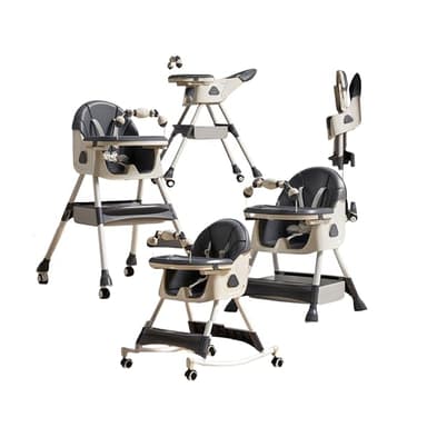 Veitoalioy 3 in 1 PU Leather Multifunctional Baby High Chair with Rocking Mode, Foldable High Chair for Babies and Toddlers with Convenient Storage, Detachable Dining Plate (560 Grey-1)