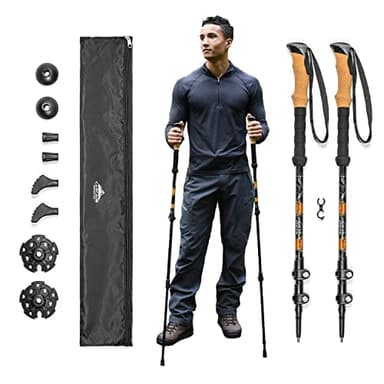 Cascade Mountain Tech Trekking Poles, Shaft Material: Aircraft- grade 6061 Aluminum with Adjustable Locks Expandable to 54" (Set of 2), Cork Grip, Orange, Extended Grip Material: EVA