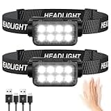 Rechargeable Headlamp Flashlight 2-Pack, 8 LED 2500 Lumen Ultra-Light Bright Headlight with Motion Sensor, Waterproof Lightweight Head Lamp for Adult Kid, Headlamps for Outdoor Camping Running Fishing