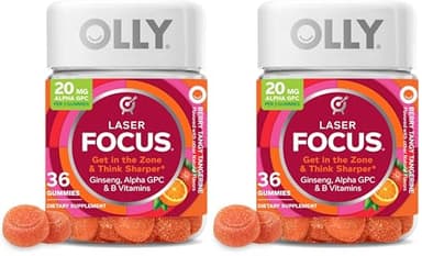 OLLY Laser Focus Gummy, Ginseng, Alpha GPC, B Vitamins, Berry Tangerine Flavor - 36 Count (Pack of 2)