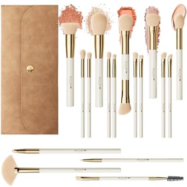 Makeup Brushes Set Professional BESTOPE PRO - 18 Pcs,Double Ended Foundation Concealer Blush Eyeshadow Contour Eyeliner Face Makeup Brush Set,Blending Brush For Makeup With Case Travel,White