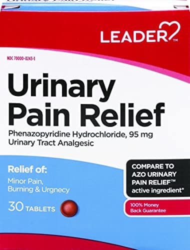 LEADER Urinary Pain Relief Maximum Strength, Fast Relief of UTI Pain, Burning & Urgency, Urinary Tract Infection, Phenazopyridine Hydrochloride 95 mg, 30 Tablets, 2-Pack