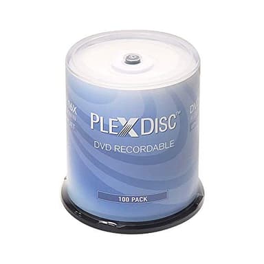 PlexDisc DVD-R 4.7GB 16X White Inkjet Hub Printable | 100 Pack Cake Box (FFP) | Blank DVDs for Video Burning | Recordable Media Discs