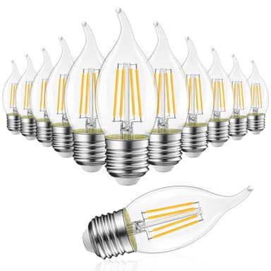 LVWIT Flame Tip LED Filament Bulb Candelabra E26 Base Dimmable 4.5W (60W Equivalent) B11 Chandelier Candle Light Bulb，2700K Warm White 12-Pack